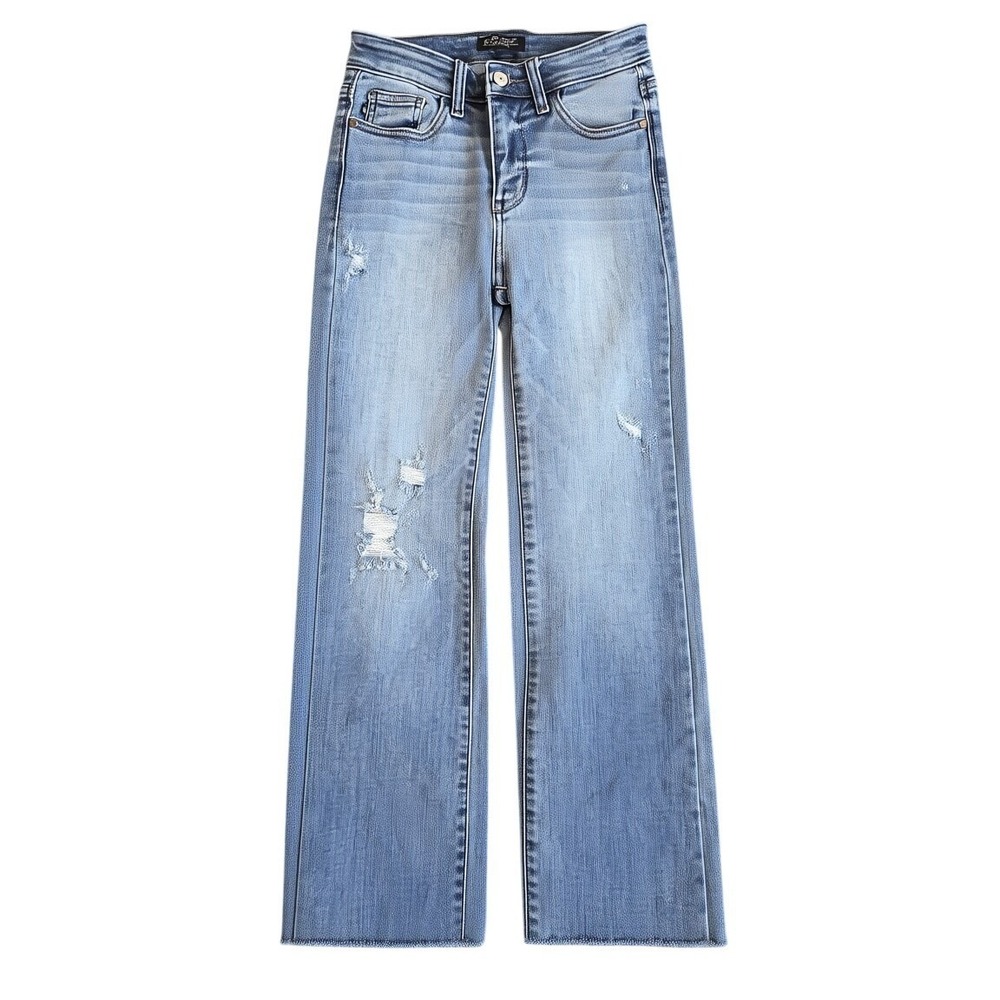 Judy Blue Los Angeles Bootcut Jeans Light Wash Distressed Raw Hem Size 0/24